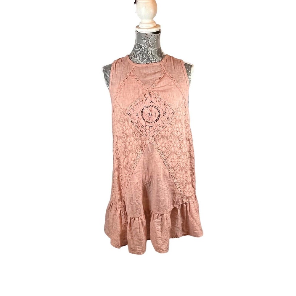 Umgee Crochet Babydoll Dress in Mauve Pink Sleeveless Tunic Boho Size Medium